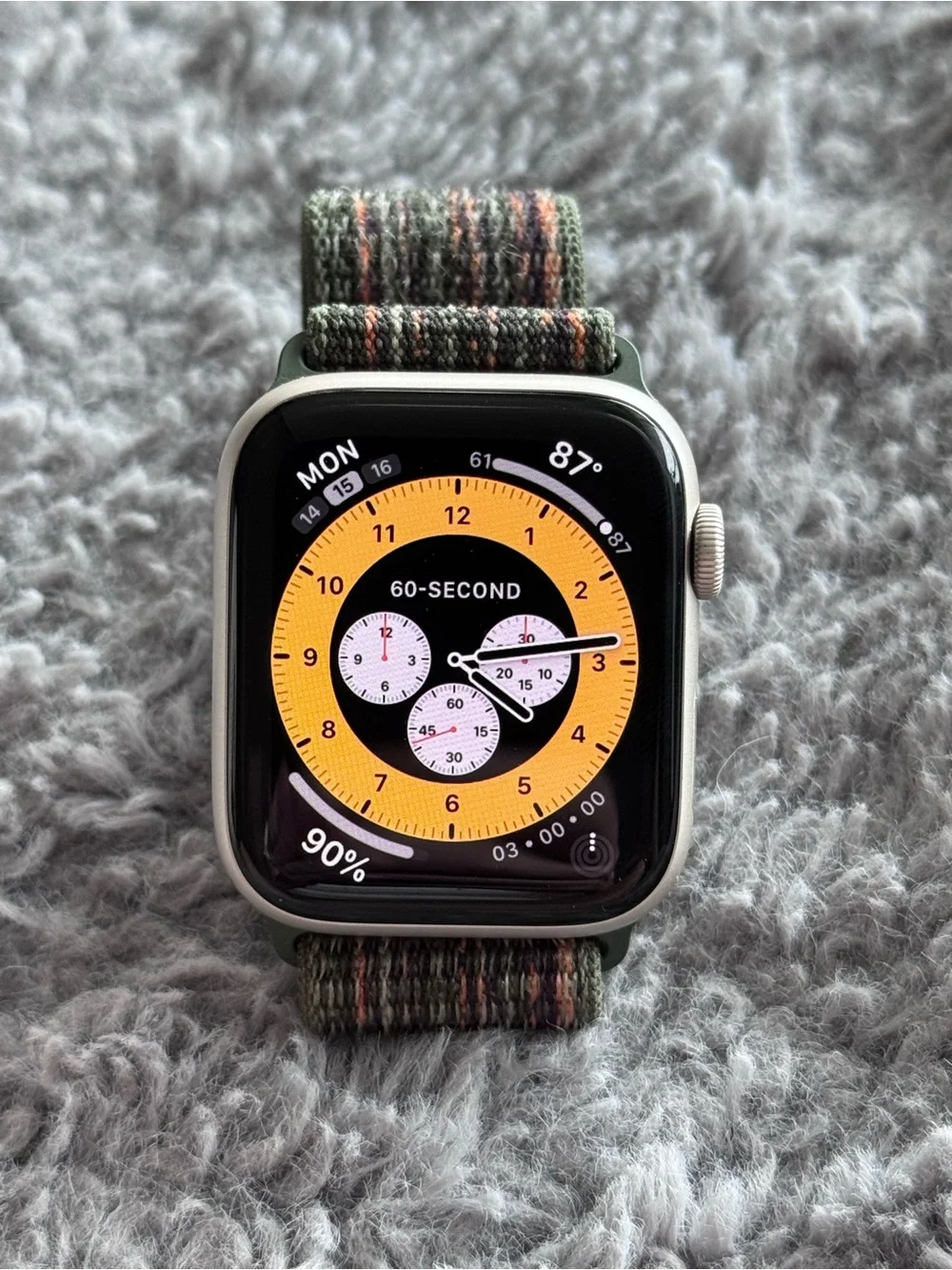 Apple Watch with Green and Orange Woven Nylon Band